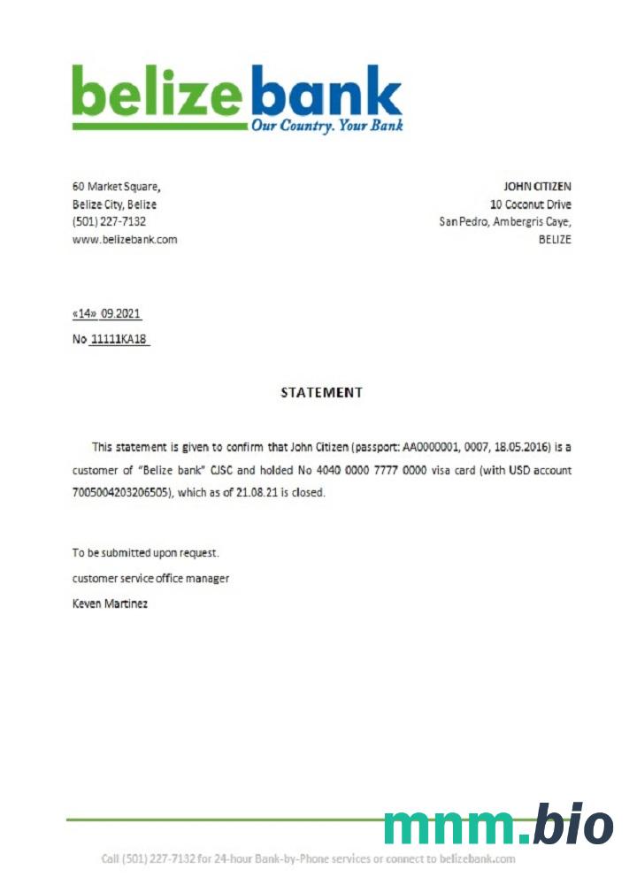 Belize belizebank przykład zamknięcia odniesienia w formatach Word i PDF